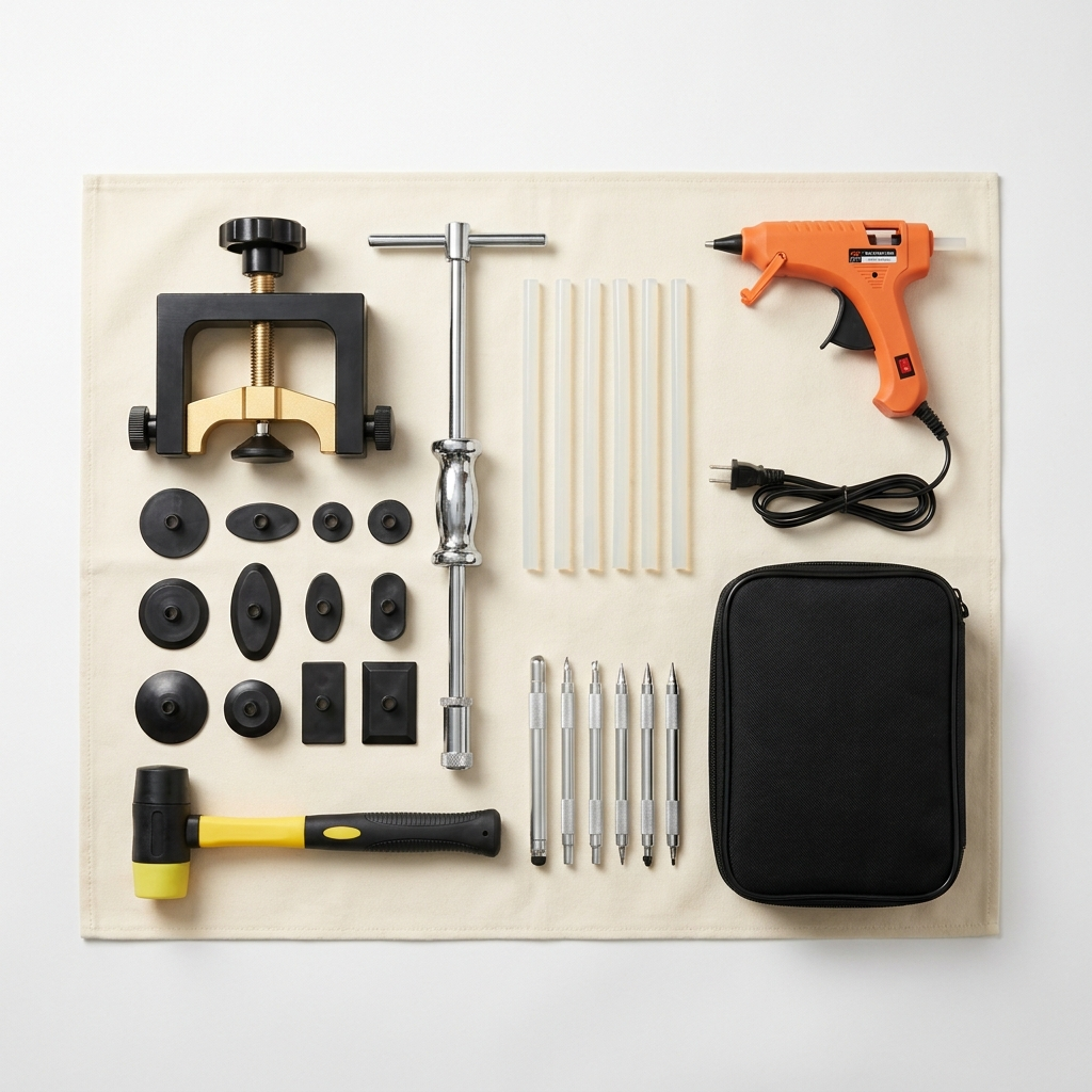 Chewse dent repair kit tools laid out